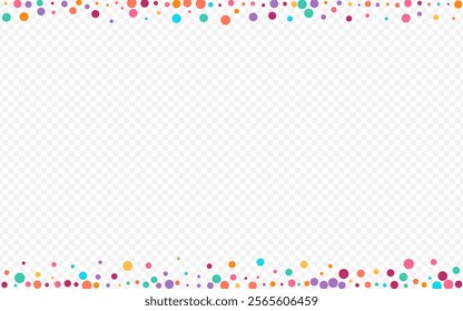 Bright Polka Decoration Vector Transparent Background. Fun Confetti Wallpaper. Invitation Circle Backdrop. Rainbow Rain Christmas Card.