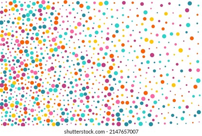 Bright Polka Decoration Vector White Background. Flying Circle Card. Christmas Round Illustration. Rainbow Dust Independence Banner.