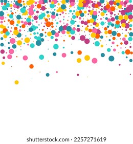 Bright Polka Decoration Vector White Background. Top Circle Texture. Flying Dust Invitation. Color Round Carnival Banner.