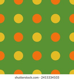 Punto de polka brillante sobre fondo verde, patrón sin foco, vector, diseño de tela, papel tapiz