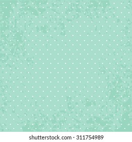 Bright Polka Dot  white on cool green background. crumpled paper