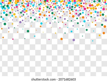 Bright Polka Transparent Vector Transparent Background. Carnival Dot Banner. Invitation Dust Texture. Rainbow Rain Happy Card.