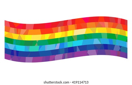 Bright polygon flag with rainbow colors. Horizontal. Vector illustration for your graphic design.