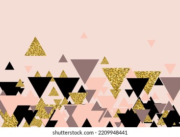 Bright Polygon Vector Pink Background. Golden Triangle Geometric Pattern. Metal Mosaic Anniversary Pallpaper. Glow  Gradient Illustration.