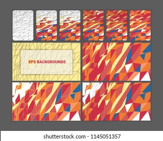 Bright polygonal backgrounds. Red. Blue. Yellow. Pink. Modern abstract covers set. Use for cover, presentation, powerpoint, web.