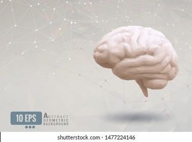 Bright polygonal brain on abstract geometric template background with abstract memory connected conceptual