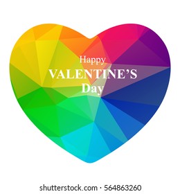 Bright polygonal heart with text frame isolated on white background.  Valentine's Day vector illustration. Design elements for greeting cards and etc.