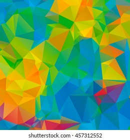 Bright Polygonal Mosaic Background. Green, Orange, Yellow, Blue. Vector Design. Triangles Background. Rio Summer Olympics Games 2016. Bright Colors.