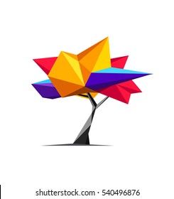 Bright polygonal tree. Abstract vector Illustration, low poly style. Stylized design element. Background design for poster, flyer, cover, brochure. Logo design. Nature, environment, eco concept