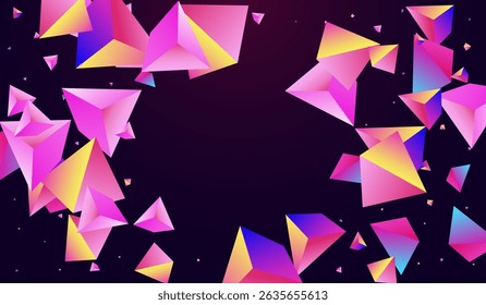 Bright Polyhedron Vector Dark Violet Background. Unicorn Abstract Elements Template. Rainbow Dynamic Geometric Flyer. Gradient Shapes Graphic Catalog.