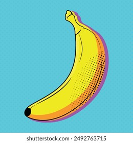 Heller Pop-Art-Hintergrund mit Banane. Retro Pop Art Illustration mit Bananenfrucht. Vektorillustration