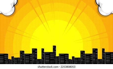 bright pop art comic background with halftone color and funny cloud vector	