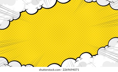 bright pop art comic background with halftone color and funny cloud vector