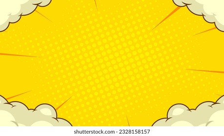 bright pop art comic background with halftone color and funny cloud vector	