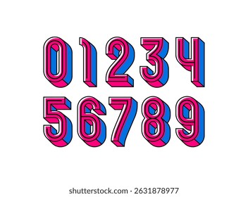 Bright pop art numbers set made 3D style, numerals 0, 1, 2, 3, 4, 5, 6, 7, 8, 9, vector illustration 10EPS
