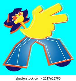 Bright Pop Star Shows Hand Gesture Peace. Cartoon Abstract Character. Modern Hand Drawn Vector Illustrations.