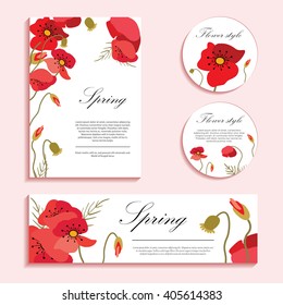 Bright poppies on a light background. Flower illustration for greeting cards, invitations. The composition of colors is suitable for printing on paper, cloth and other items.