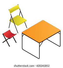 Bright portable plastic table and two chairs