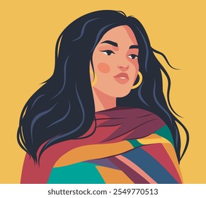 Bright portrait of a woman of the indigenous peoples of America on a yellow background. Women's day. Trendy flat flat illustration portrait avatar for social networks and a website. Vector portrait