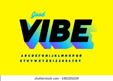 Bright positive style font design, alphabet letters and numbers, vector illustration