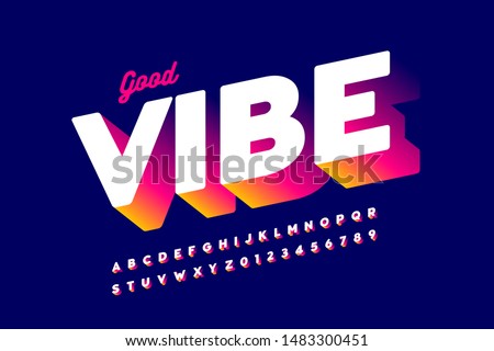 Bright positive style font design, alphabet letters and numbers, vector illustration