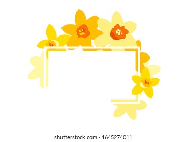 Enfoque vector positivo brillante con flores narcisas amarillas aisladas en blanco. Plantilla de tarjeta de felicitación, afiche. Concepto de diseño para banner, oferta de promoción, venta en primavera y verano, publicidad