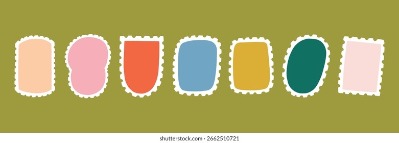 Heller Postkartenrahmen für Briefmarken. Postbrief-Formkartenrand. Vektorgrafik