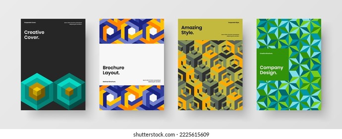 Bright postcard A4 design vector layout bundle. Original geometric shapes poster template composition.