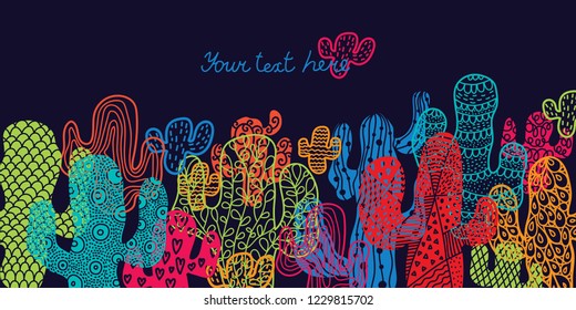 Bright postcard with decorative cacti.