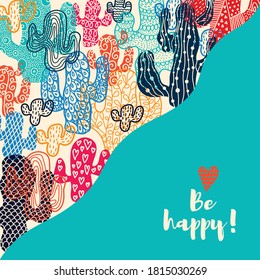 Bright postcard with decorative cacti.