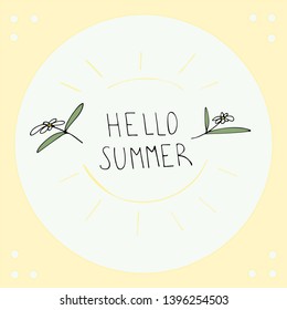 Bright postcard - Hello summer. Lettering and doodling.