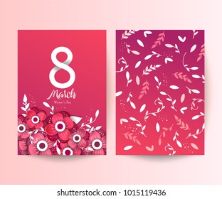 Bright postcard on the 8th of March. Bright flyer with the decor of paper cut flowers. Women's Day. Trendy Design Template. Vector illustration
