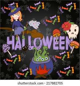 bright postcard on Halloween in cartoon style. vector