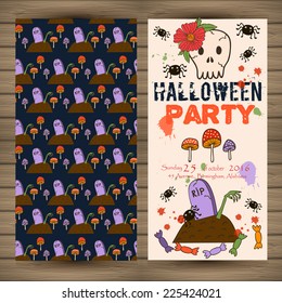bright postcard on Halloween in cartoon style. vector