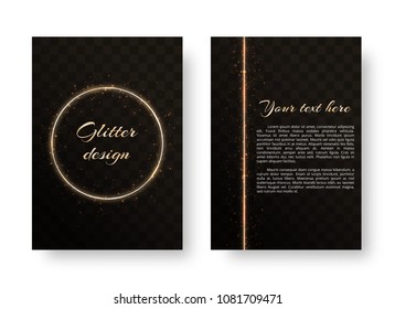 Bright postcard with a round frame and sparkling sparkles on a translucent background. Christmas vector illustration