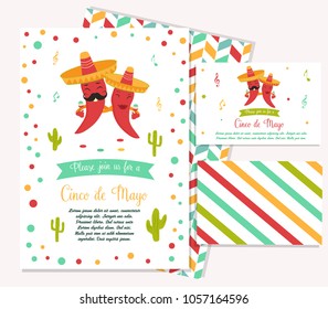 Bright poster with Cinco de Mayo characters. Invitation template