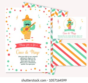 Bright poster with Cinco de Mayo characters. Invitation template