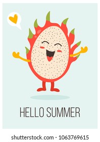 Bright poster with cute cartoon dragon fruit