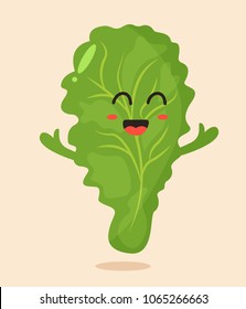 Bright poster with cute happy leaf of lettuce