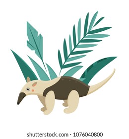 Bright poster with cute little anteater in the jungle.