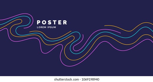 Bright poster with dynamic waves. Vector illustration minimal flat style