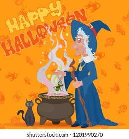 bright poster with evil witch for halloween. stock vector illustration