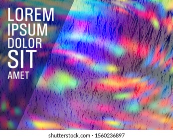 Bright poster glitch holographic vector layout design. Abstract graphic design elements. Beautiful glitch hologram gradient background for poster.