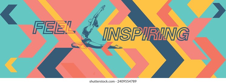 Un cartel brillante con una gimnasta y la inscripción "Siéntete inspirador". Decoración increíble para el gimnasio.