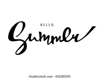 Bright poster with hand lettering" Hello summer". Print for T-shirt. Vector illustration EPS10.