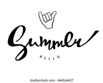Bright poster with hand lettering" Hello summer". Print for T-shirt. Vector illustration EPS10.