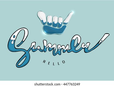 Bright poster with hand lettering" Hello summer". Print for T-shirt. Vector illustration EPS10.
