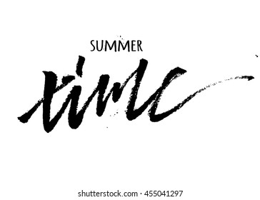 Bright poster with hand lettering" summer time". Print for T-shirt. Vector illustration EPS10.