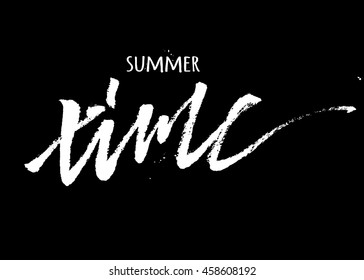 Bright poster with hand lettering" summer time". Print for T-shirt. Vector illustration EPS10.