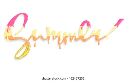 Bright poster with hand lettering"summer". Print for T-shirt. Vector illustration EPS10.